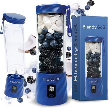 Портативний блендер BlendyGo 3 для смузі, 550 мл, USB зарядка, BPA-free, PulseMotion & BlendPro технологія, темно-синій