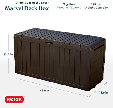 Ящик для зберігання Keter Marvel Plus для вулиці, коричневий - для подушок, інструментів, аксесуарів для басейну
