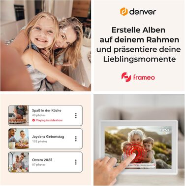 Цифровий фоторамка Denver 10,1 дюйма з Wi-Fi, сенсорним екраном, 16GB, керуванням через додаток, USB та microSD