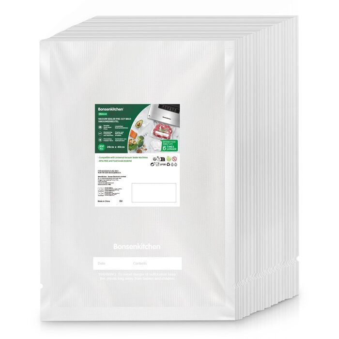 Пакети для вакууму Bonsenkitchen Profi VB3205, 28x40 см (100 шт) - для харчових продуктів, Sous Vide, міцні, без BPA