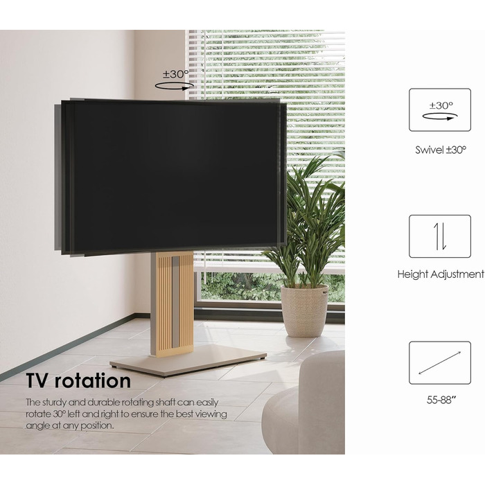 Дизайнерська TV підставка FITUEYES з бука, для телевізорів 55-88 дюймів, обертається, регулюється по висоті, серія Zen