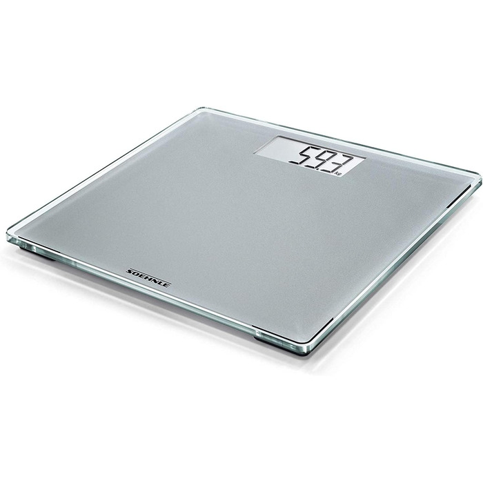 Цифрова вага Soehnle Style Sense Compact 300 для людей, з великою платформою, LCD-дисплеєм, ультратонкий дизайн, скло, сіра
