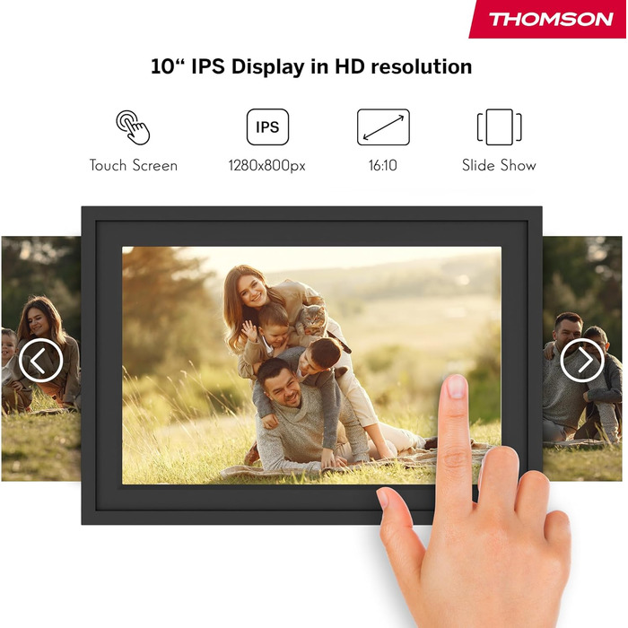 Фоторама Thomson Fotorahmen 10 дюймів: FHD IPS сенсорний екран, 32 GB, Wi-Fi, поворот, iOS/Android (Чорний)