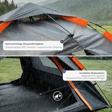 Автоматичний намет для кемпінгу Pop Up на 2 особи, водонепроникний (3000мм), з 2 дверима та вікнами, дихаючий, швидке встановлення для пляжу та фестивалів (2.3×2.3×1.35м), темно-сірий
