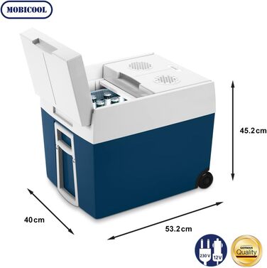 Електричний холодильник Mobicool MT48W 48 л з колесами для авто, будинку, човна, 12/230V, синій – переносна термобокс для напоїв і їжі