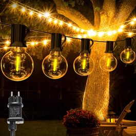 LED гірлянда зовнішня 10м, диммер, таймер, G40, теплий білий, IP44, для саду, балкона, вечірки