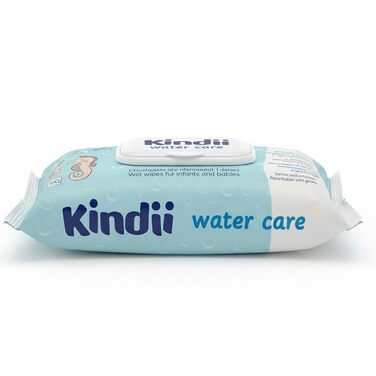 Дитячі вологі серветки Kindii Water Care 99,9% води, біорозкладні, 100% віскоза, без пластику, 960 шт (16 пачок по 60 шт)