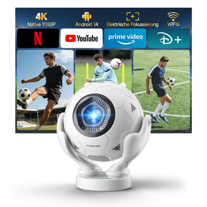 Magcubic Mini Beamer 4K/8K Android 14: Портативний проектор 1080P, 600 ANSI, WiFi 6, Bluetooth 5.4, Автофокус, 180° поворот, 12W динамік, для дому та вулиці (Білий)
