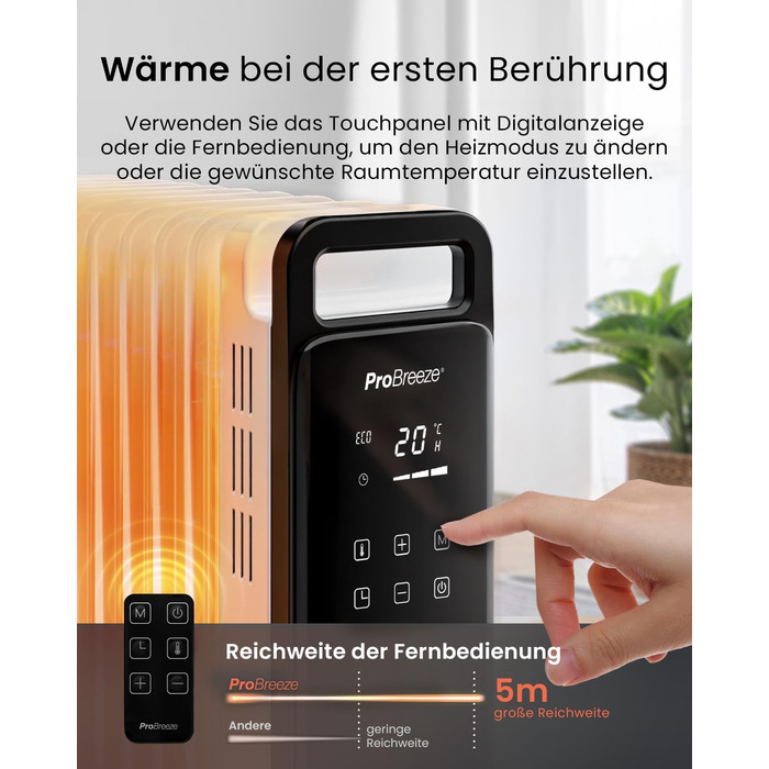 Електричний масляний радіатор Pro Breeze OmniWarm 2500W з 11 ламелями - енергозберігаюча теплова гармата з термостатом, таймером та захистом