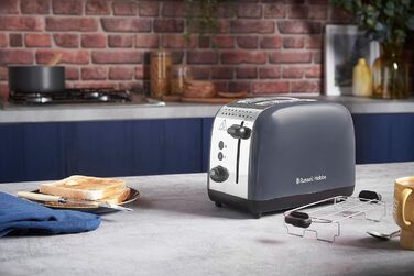 Тостер Russell Hobbs Colours Plus Edelstahl на 2 тости, сірий. З широкими слотами, підставкою для булочок, 6 режимів підсмажування, розморожуванням, функцією Lift & Look, 1600 Вт
