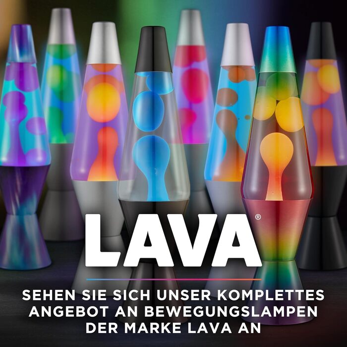 Лавова лампа LAVA® 2125 (36.8 см) — жовтий віск, фіолетова рідина, срібляста основа та кришка, оригінальна декоративна лампа руху