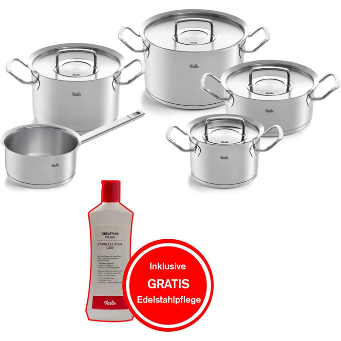 Набір каструль Fissler Original-Profi Collection з нержавіючої сталі, 5 предметів, з металевими кришками, для індукційних плит