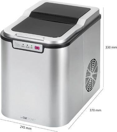Льодогенератор Clatronic EWB 3785 Inox: Швидке виробництво льоду (10 хв), самоочищення, 12 кг/24 год, резервуар 1.5 л