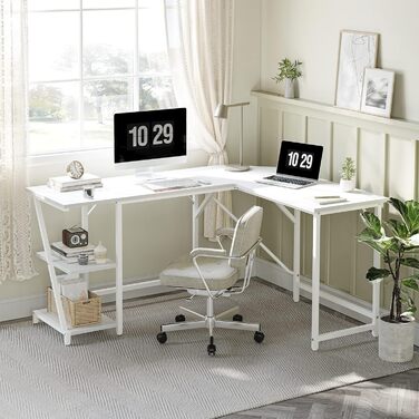 Ігровий стіл CubiCubi L-подібний 150x120 см, комп'ютерний стіл з полицею для монітора і бічною кишенею, карбон, чорний