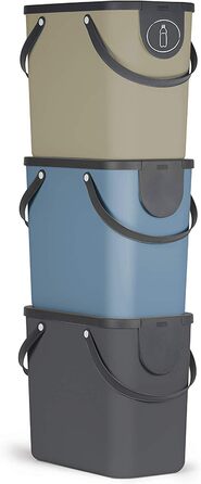 Набір контейнерів для сортування сміття Rotho Albula 3×25л, пластик, BPA-free, для кухні, антрацит/синій/бежевий