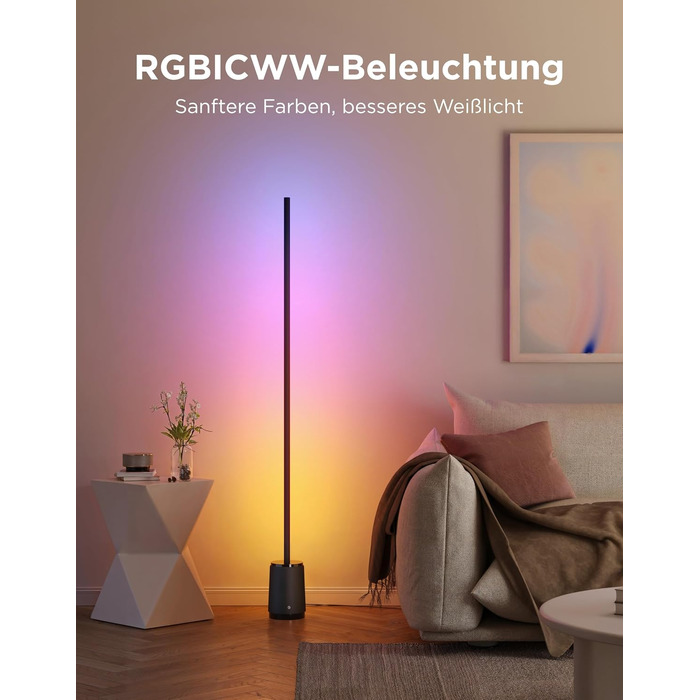 Розумна торшерна лампа Govee Stehlampe 3 Lite RGBICWW, 1400 лм, регульована яскравість, висота 152 см, чорна, для вітальні