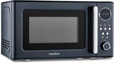Мікрохвильова піч MEDION Retro 20 л, 800 Вт, 5 режимів, 8 авто програм, цифровий дисплей, розморожування, компактна, сіра