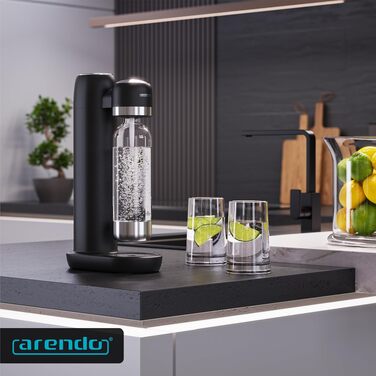 Сифон для газування води Arendo Soda Maker: набір з пляшкою 1000 мл (BPA-free) та сталевою пляшкою 1000 мл, сумісність з 60 л CO2 циліндрами, чорний