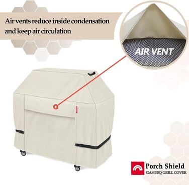 Чохол для газового гриля Porch Shield 147x61x117 см, водонепроникний 600D, для Weber, Brinkmann, Char-Broil, світло-коричневий