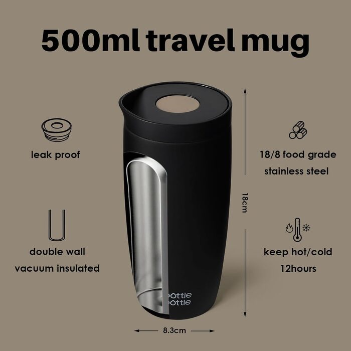 Термокружка BOTTLE Thermobecher 350 мл, 500 мл, з термоізоляцією, для кави та чаю, витоки неможливі, Easy Quick-Press, Travel Mug Classic Grande (зелений, чорний)