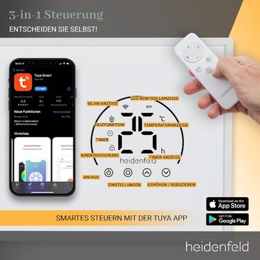 Інфрачервовий обігрівач Heidenfeld HF-HP140 | 300 Вт | 10 м² | 3-в-1: Керування через додаток, пульт, сенсорна панель | Модель HF-HP140