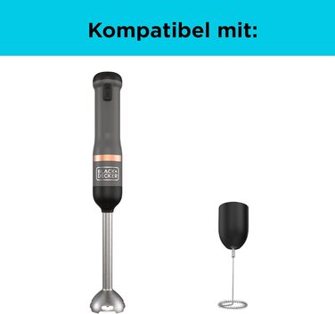 Блендер занурювальний BLACK+DECKER BCKM1011KGF електричний, з насадкою для спінювання молока, 7.2V, акумуляторний, 5 швидкостей, з мірним стаканом 700 мл