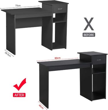 Стіл комп'ютерний Yaheetech 112x82x50 см, чорний, з висувною шухлядою та 2 полицями з МДФ для офісу та дому