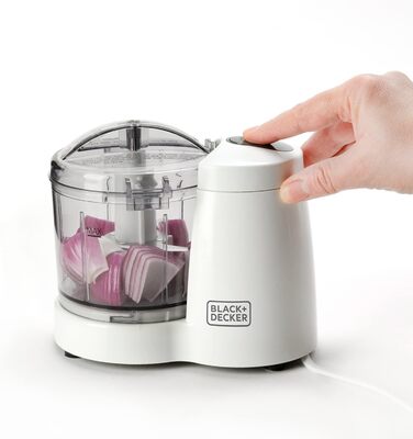 Подрібнювач Black+Decker BXCH120E, 120 Вт, 350 мл, 1 швидкість, нержавіючі леза, просте очищення, біло-сірий