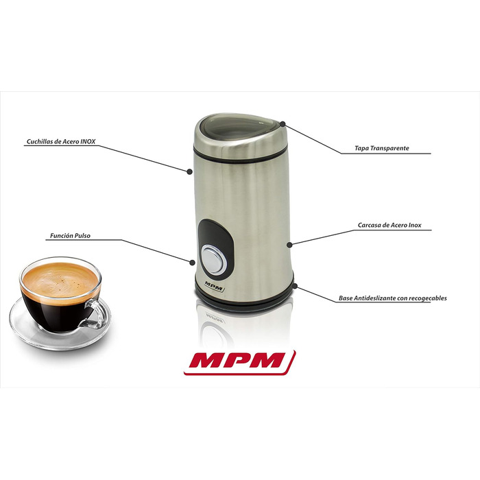 Електрична кавомолка MPM MMK-02M, 150 Вт, 50 г, нержавіюча сталь, імпульсний режим, для зернової кави
