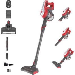 Пилосос акумуляторний Hoover H-FREE 100 HOME без мішка, до 40 хв роботи, бездротовий, з LED-підсвіткою, XL контейнером для пилу, паркувальною функцією, щілинною насадкою та щіткою, червоний/титановий
