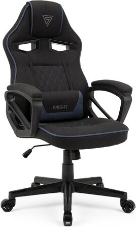 Ігрове крісло SENSE7 Knight, ергономічне, з регульованою поперековою подушкою, гойдалкою, м'якими підлокітниками, тканинне, офісне, до 120 кг, чорний-синій