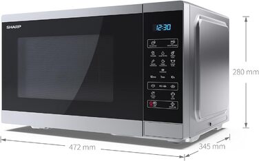 Мікрохвильова піч SHARP YC-MS252AE-S, 900 Вт, 11 режимів, розморожування, срібляста, 47,2x28x34,5 см