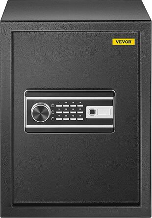 Сейф VEVOR 1,7 куб. футів, 10 кг, чорний, стійкий до пилу, для меблів і стін, з відбитком пальця, кодовою панеллю, ключем, 4 системи замикання, для дому, готелю, офісу