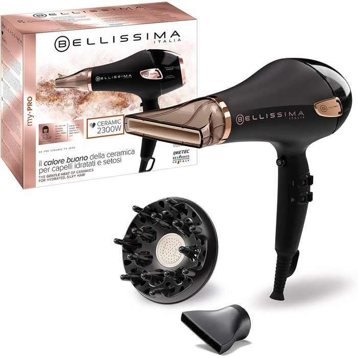 Фен Bellissima My Pro Ceramic P5 3800 з іонною та керамічною технологією, 2300 Вт, для м'якого і блискучого волосся, з дифузором та ультра вузьким концентратором