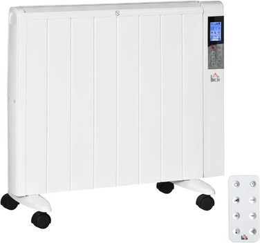 Електричний обігрівач HOMCOM 2000Вт з LCD-дисплеєм, 2 режими нагріву, дистанційне керування, захист від перегріву та перекидання, для кімнат до 15 м², білий, 75x7,5x58,5 см