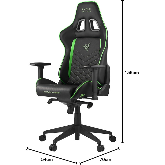 Ігрове крісло Razer TAROK PRO від Zen Gaming, чорне/зелене, з меморі-піною для попереку, подушкою для шиї, 3D-підлокітниками