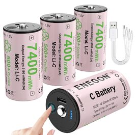 Акумулятори ENEGON Li-Ion C (LR14) 1.5V 7400mWh з USB-C портом для зарядки, фіолетові, 4 шт. в комплекті