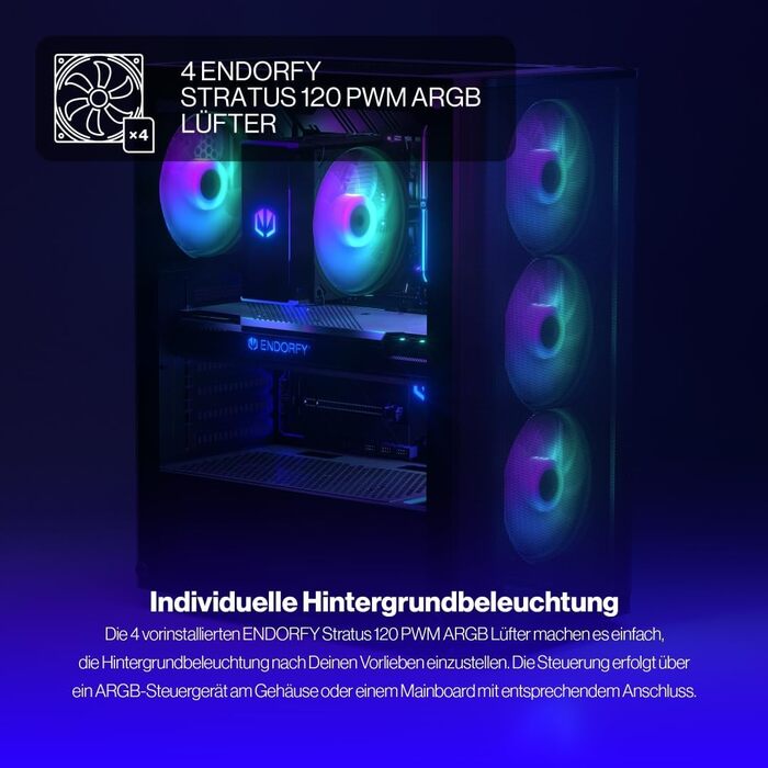 Ігровий корпус ENDORFY Ventum 200 ARGB ATX з 4 ARGB вентиляторами, загартованим склом та mesh-панеллю, компактний форм-фактор, широка сумісність з охолодженням
