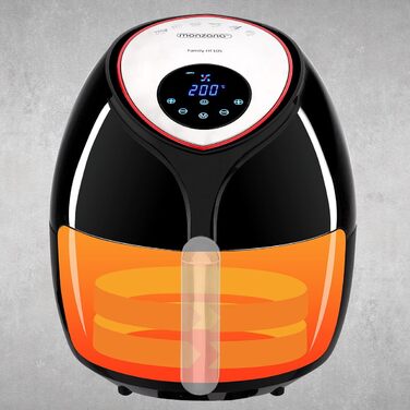 Аерофритюрниця MONZANA 6,5 л XXL, цифровий LED-дисплей, таймер, регулювання температури, 1850 Вт, з книжкою рецептів, чорна, для кухні