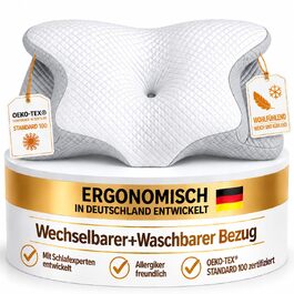 Ортопедична подушка для шиї та голови Premium з ефектом пам'яті (Memory Foam), ергономічна подушка-метелик для сну на боці та спині, змивний чохол, Graphite Grey