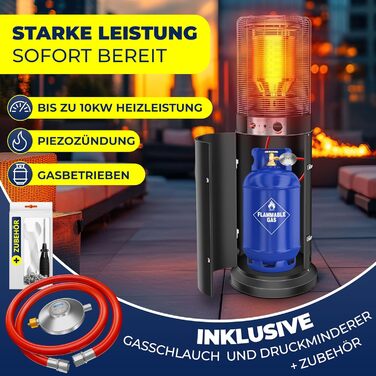 Газовий обігрівач KESSER® KE12 - Тепло для тераси: 10 кВт, з захисним чохлом, чорний (Газовий балон не входить у комплект)