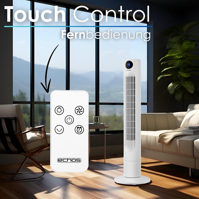 Вентилятор Tower Echo - тихий, з пультом, LED-дисплеєм та таймером 12 год