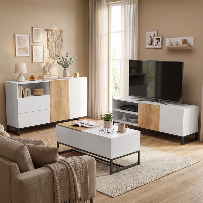 Сучасна комода-сервант з 2 дверцятами Soft-Close та 2 шухлядами, 140x40x85 см, білий