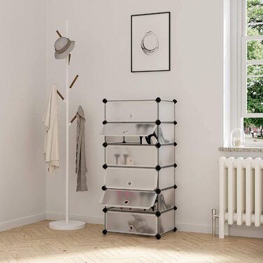SONGMICS модульний стелаж для взуття з пластику та металу, 12 секцій, 83 x 31 x 105 см, чорний, органайзер для зберігання взуття, шафа для одягу