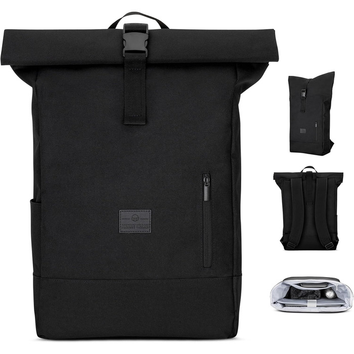 Рюкзак Johnny Urban Robin Large Rolltop для жінок і чоловіків, міський, водонепроникний, 18-22 л, відділення для ноутбука 16”, з переробленого PET, чорний