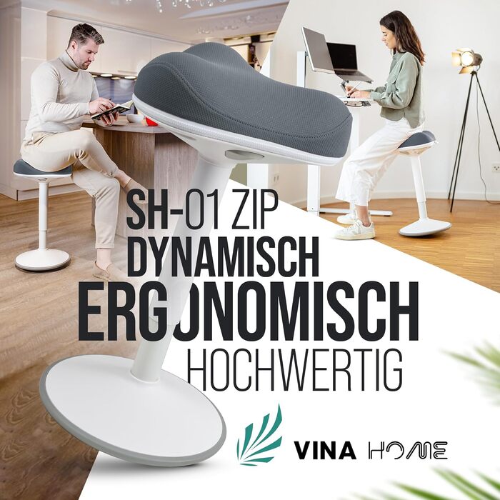 Офісний стілець SH-01 Zip з ергономічною спинкою та знімним чохлом (графітовий синій) | Активне сидіння, регульована висота 58-83 см