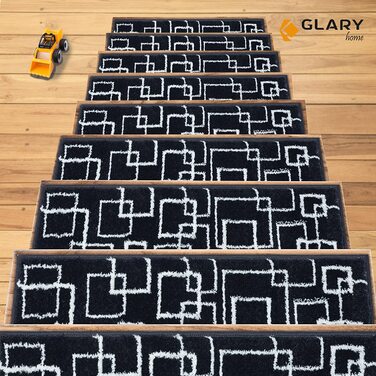Набір з 15 самоклеючих килимків для сходів Glary Home, 22x71x1,2 см, квадратний візерунок, біло-синій, протиковзкий стелажний килимок
