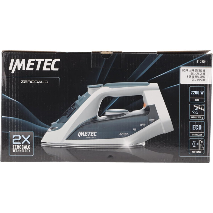 Парова праска Imetec ZeroCalc Z1 2500 з антикальцієвою технологією, багатоступінчастою нержавіючою підошвою, 2200 Вт, паровий удар 120 г/хв, система Calc-Clean