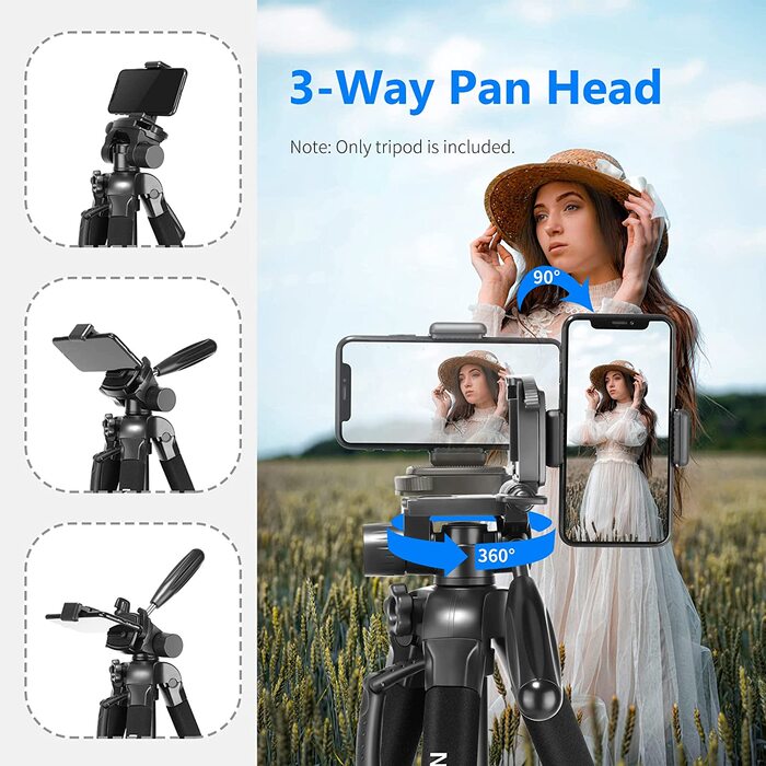 Neewer портативний штатив 177 см з алюмінію з 3D головкою для DSLR камер, чорний