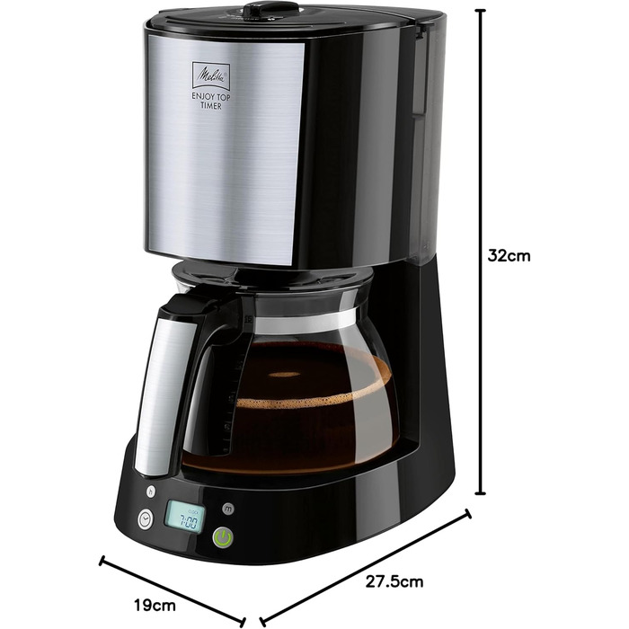 Кавоварка Melitta Enjoy Top Timer, фільтр, скляна колба, таймер, 10 чашок, чорна